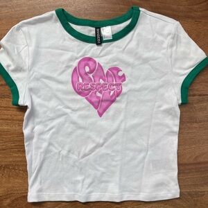 H&M “Self Respect” White Cropped Shirt
